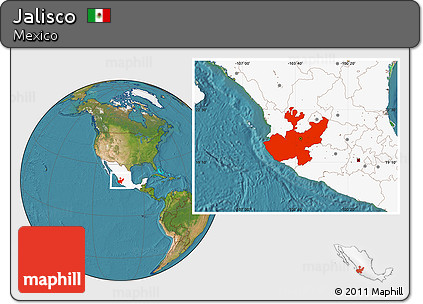 Satellite Location Map of Jalisco, highlighted country