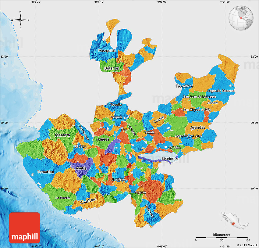 Political Map Of Jalisco Single Color Outside 9378