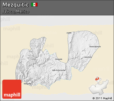 Classic Style 3D Map of Mezquitic, single color outside