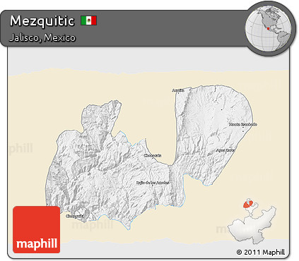 Classic Style 3D Map of Mezquitic, single color outside