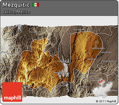 Physical 3D Map of Mezquitic, semi-desaturated