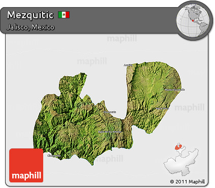 Satellite 3D Map of Mezquitic, single color outside