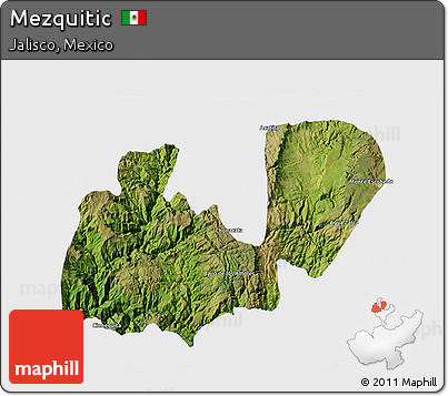 Satellite 3D Map of Mezquitic, single color outside