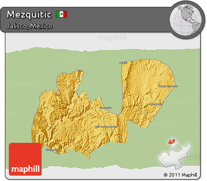 Savanna Style 3D Map of Mezquitic, single color outside