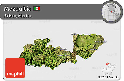 Satellite Panoramic Map of Mezquitic, single color outside
