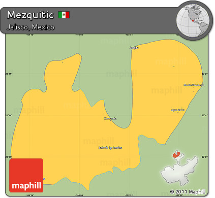 Savanna Style Simple Map of Mezquitic, single color outside