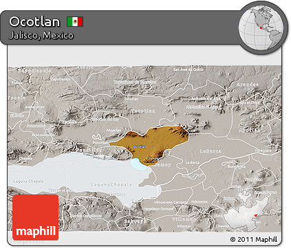 Physical 3D Map of Ocotlan, lighten, semi-desaturated