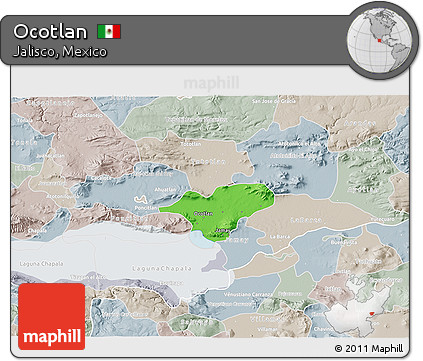 Political 3D Map of Ocotlan, lighten, semi-desaturated