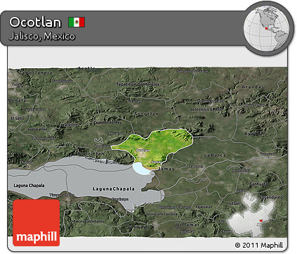 Satellite 3D Map of Ocotlan, darken, semi-desaturated