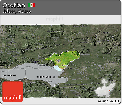 Satellite 3D Map of Ocotlan, darken, semi-desaturated