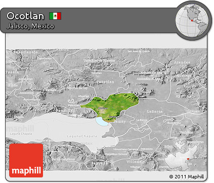 Satellite 3D Map of Ocotlan, lighten, desaturated