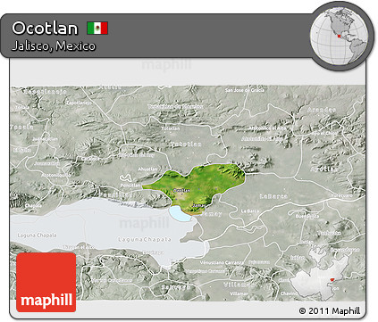 Satellite 3D Map of Ocotlan, lighten, semi-desaturated