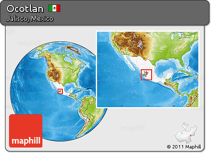 Physical Location Map of Ocotlan, highlighted country, highlighted parent region, within the entire country