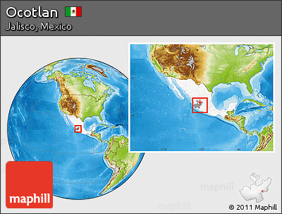 Physical Location Map of Ocotlan, highlighted country, highlighted parent region, within the entire country