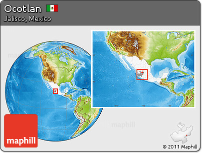 Physical Location Map of Ocotlan, highlighted country, highlighted parent region, within the entire country