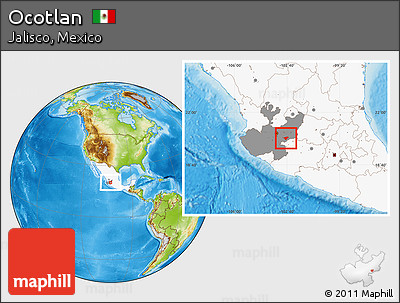 Physical Location Map of Ocotlan, highlighted country, highlighted parent region