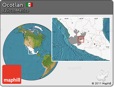 Satellite Location Map of Ocotlan, highlighted country, highlighted parent region