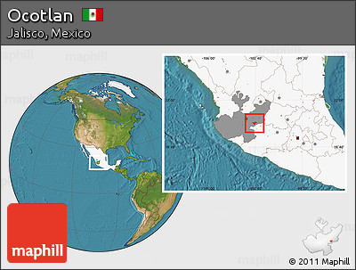 Satellite Location Map of Ocotlan, highlighted country, highlighted parent region