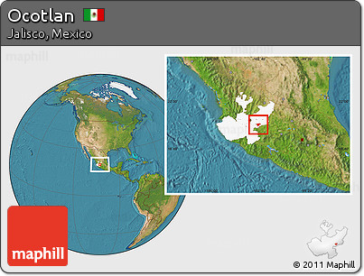 Satellite Location Map of Ocotlan, highlighted parent region