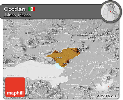 Physical Map of Ocotlan, lighten, desaturated