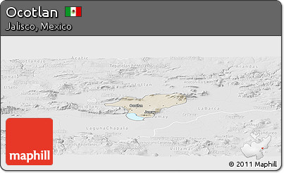 Shaded Relief Panoramic Map of Ocotlan, lighten, desaturated