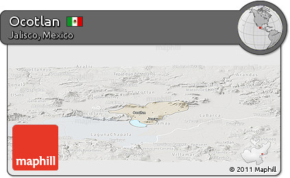 Shaded Relief Panoramic Map of Ocotlan, lighten, semi-desaturated