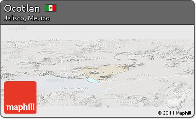 Shaded Relief Panoramic Map of Ocotlan, lighten, semi-desaturated