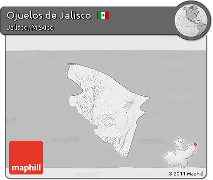 Gray 3D Map of Ojuelos De Jalisco, single color outside