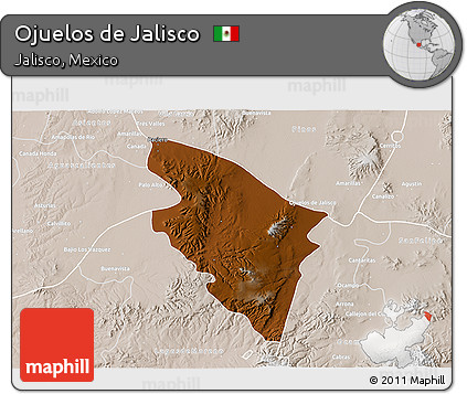 Physical 3D Map of Ojuelos De Jalisco, lighten