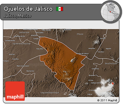 Physical 3D Map of Ojuelos De Jalisco, semi-desaturated