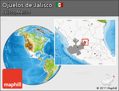 Physical Location Map of Ojuelos De Jalisco, highlighted country, highlighted parent region
