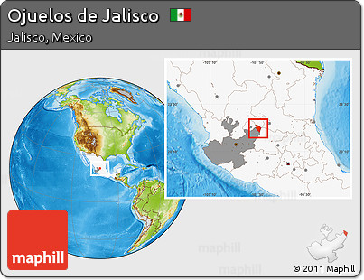 Physical Location Map of Ojuelos De Jalisco, highlighted country, highlighted parent region