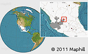 Satellite Location Map of Ojuelos de Jalisco, highlighted country, highlighted parent region