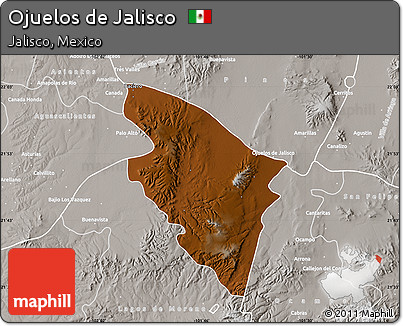 Physical Map of Ojuelos De Jalisco, lighten, semi-desaturated