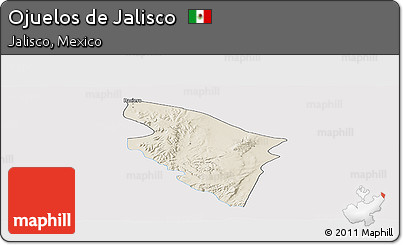 Shaded Relief Panoramic Map of Ojuelos De Jalisco, single color outside