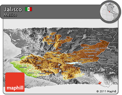 Physical Panoramic Map of Jalisco, desaturated