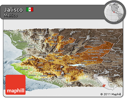 Physical Panoramic Map of Jalisco, semi-desaturated