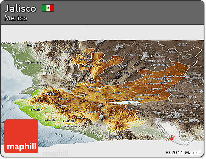 Physical Panoramic Map of Jalisco, semi-desaturated