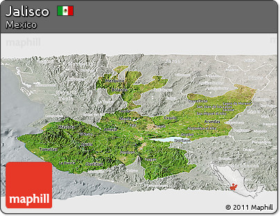 Satellite Panoramic Map of Jalisco, lighten, semi-desaturated
