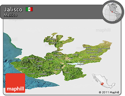Satellite Panoramic Map of Jalisco, single color outside