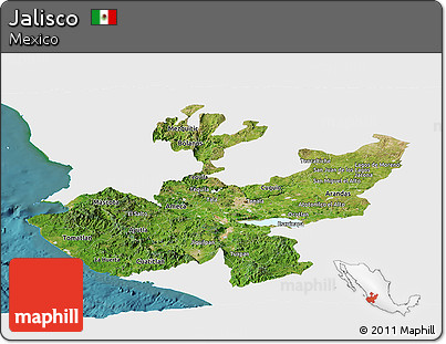 Satellite Panoramic Map of Jalisco, single color outside