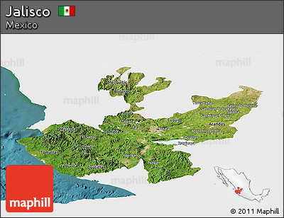 Satellite Panoramic Map of Jalisco, single color outside