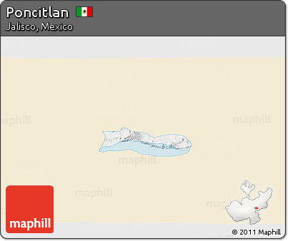 Classic Style 3D Map of Poncitlan, single color outside
