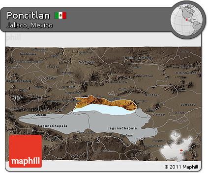 Physical 3D Map of Poncitlan, darken, semi-desaturated