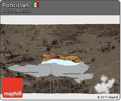 Physical 3D Map of Poncitlan, darken, semi-desaturated