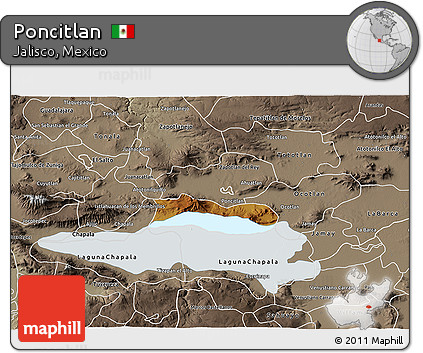 Physical 3D Map of Poncitlan, semi-desaturated