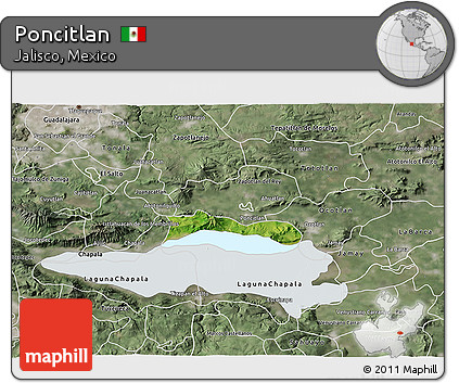 Satellite 3D Map of Poncitlan, semi-desaturated