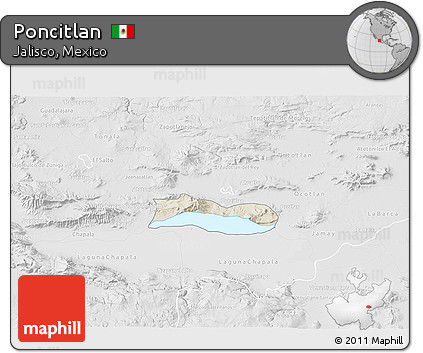 Shaded Relief 3D Map of Poncitlan, lighten, desaturated
