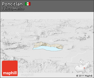 Shaded Relief 3D Map of Poncitlan, lighten, desaturated