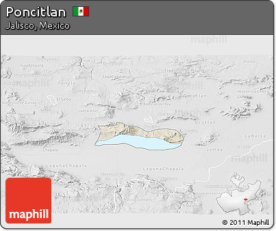 Shaded Relief 3D Map of Poncitlan, lighten, desaturated
